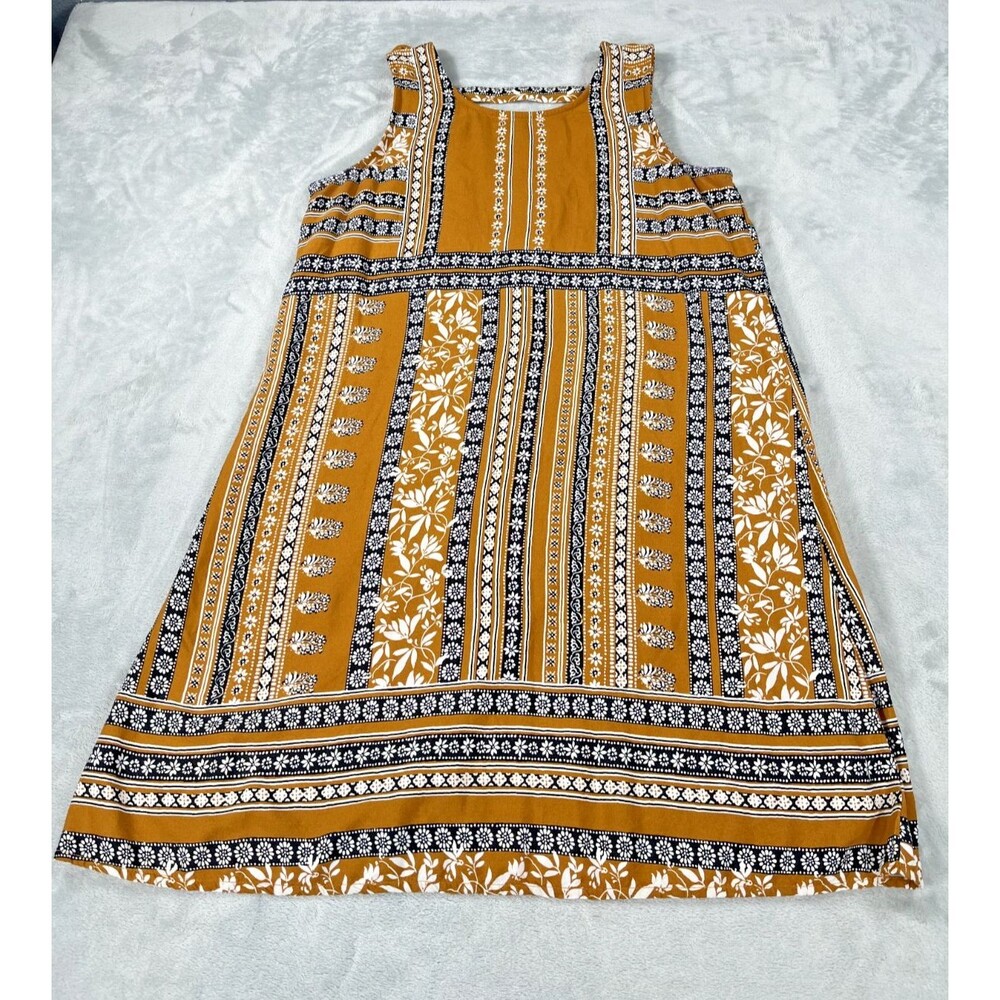 Maurices Bohemian Shift Dress Mustard Yellow White Black Floral Geometric M